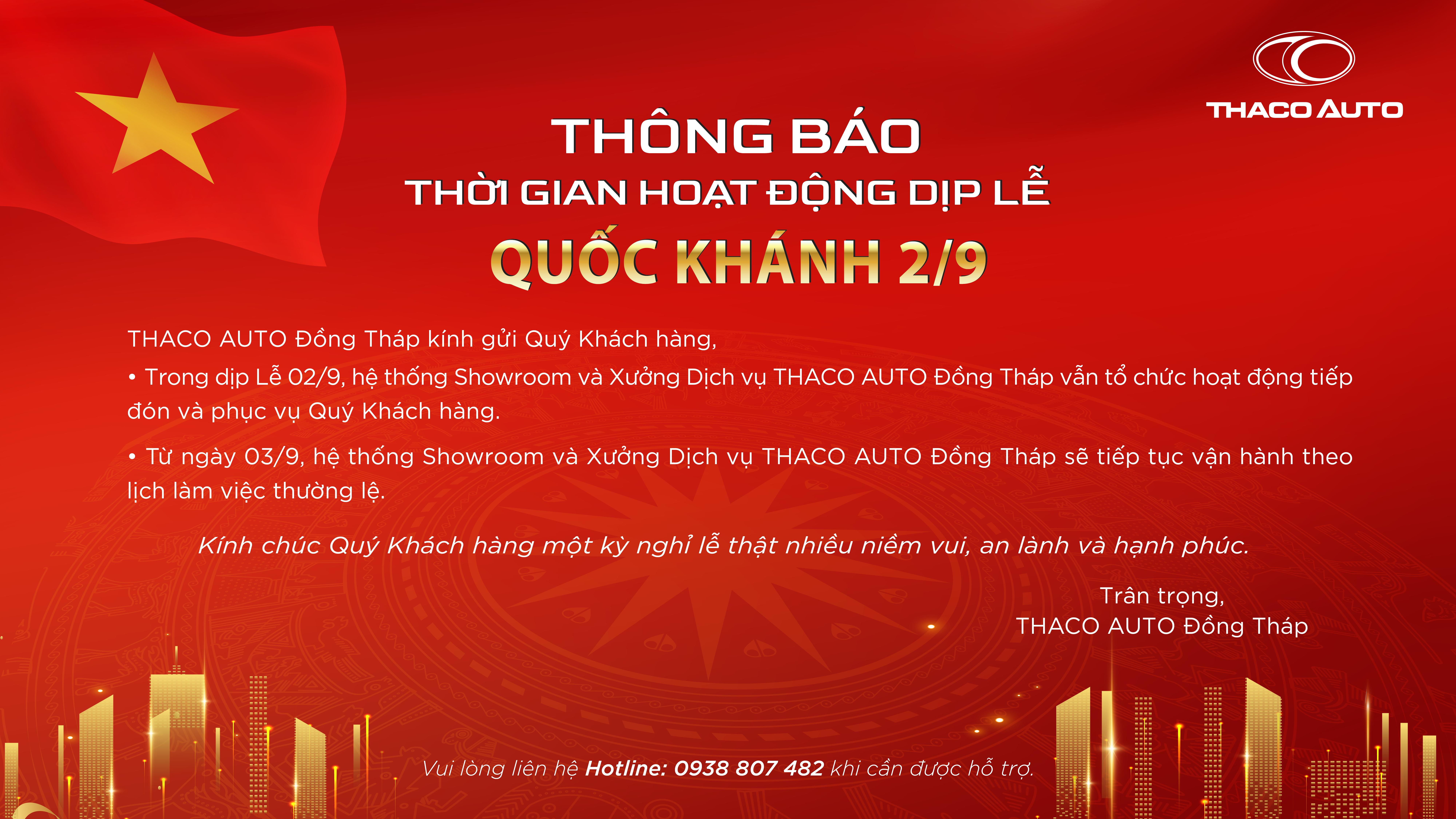 THÔNG BÁO THỜI GIAN HOẠT ĐỘNG DỊP LỄ QUỐC KHÁNH 02/9