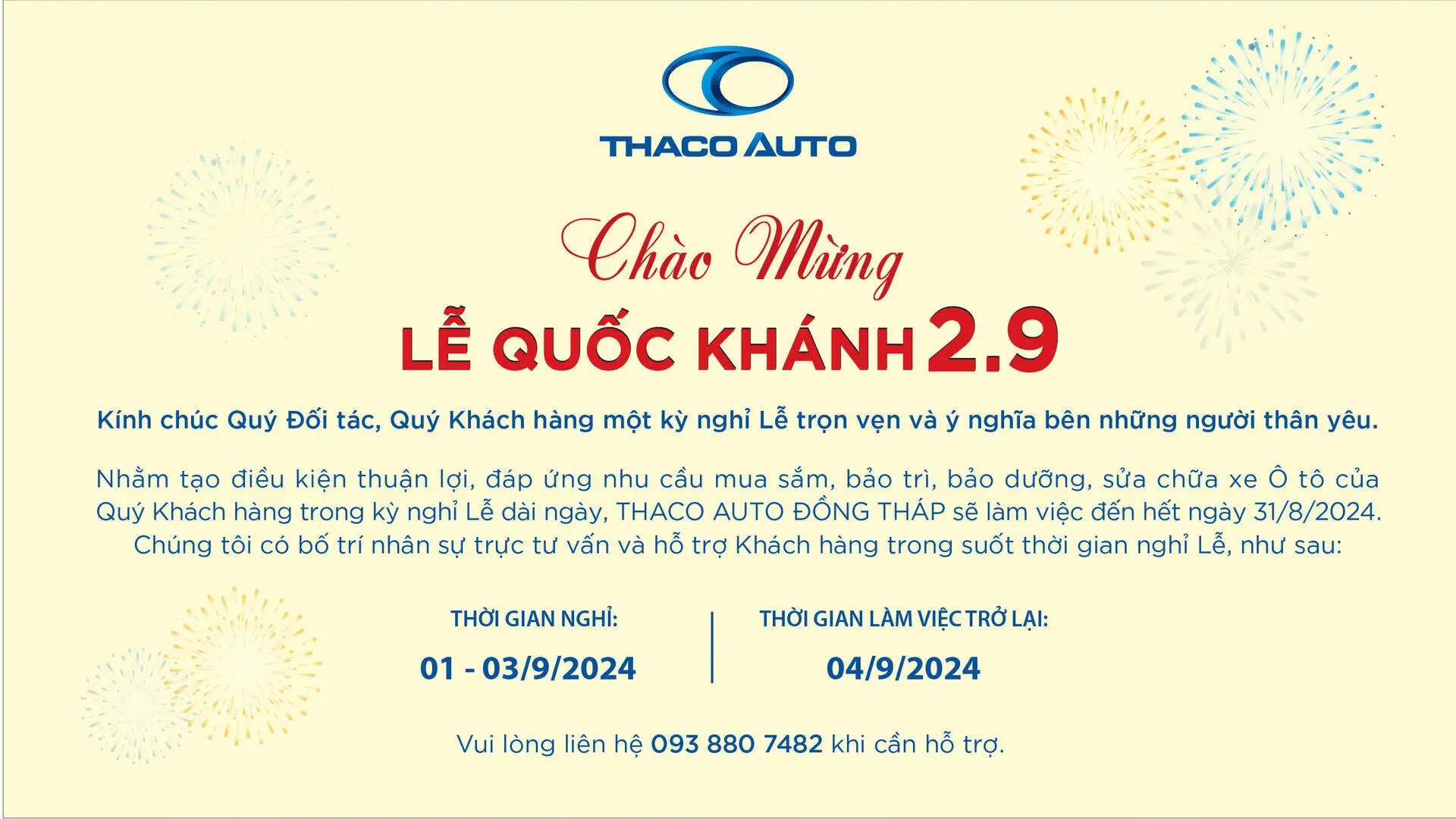 THACO AUTO ĐỒNG THÁP CHÀO MỪNG LỄ QUỐC KHÁNH 2/9